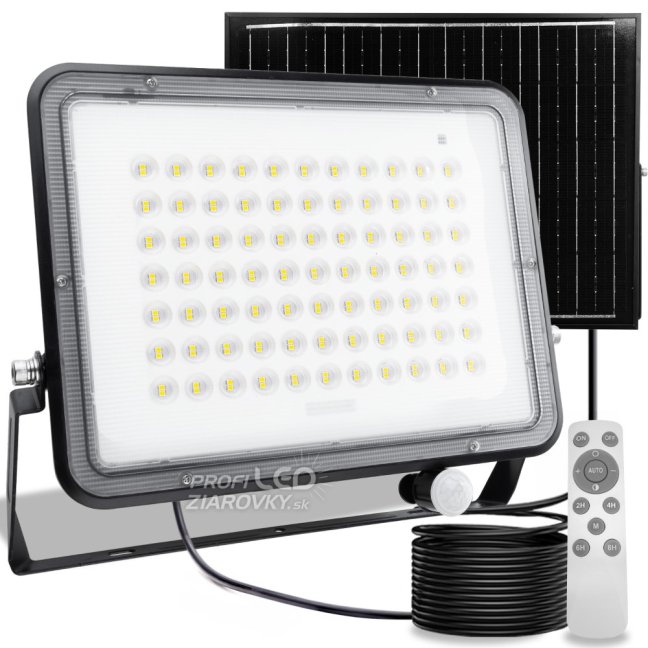 Solárne LED halogénové reflektory 300W Záhradná lampa 4000K IP65 PIR senzor pohybu + diaľkové ovládanie FULGOR LUMILED