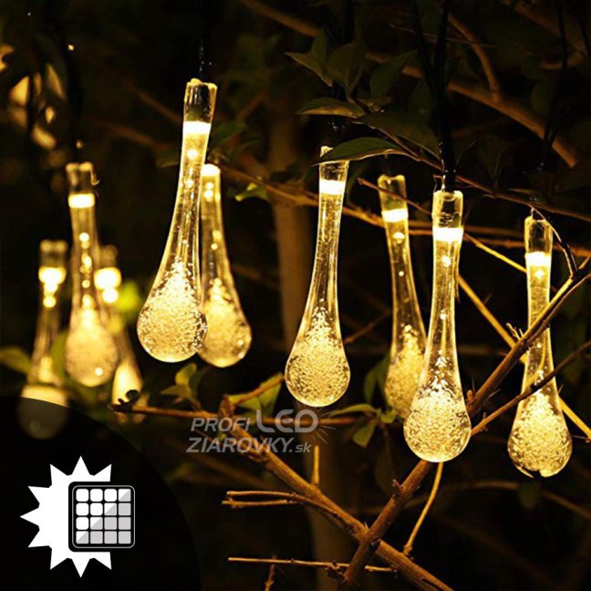 Solárny závesný veniec 20 LED slzičiek záhradná lampa 580 cm sople teplá farba