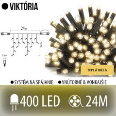 Viktória led svetelná záclona vonkajšia - 400led - 24m teplá biela