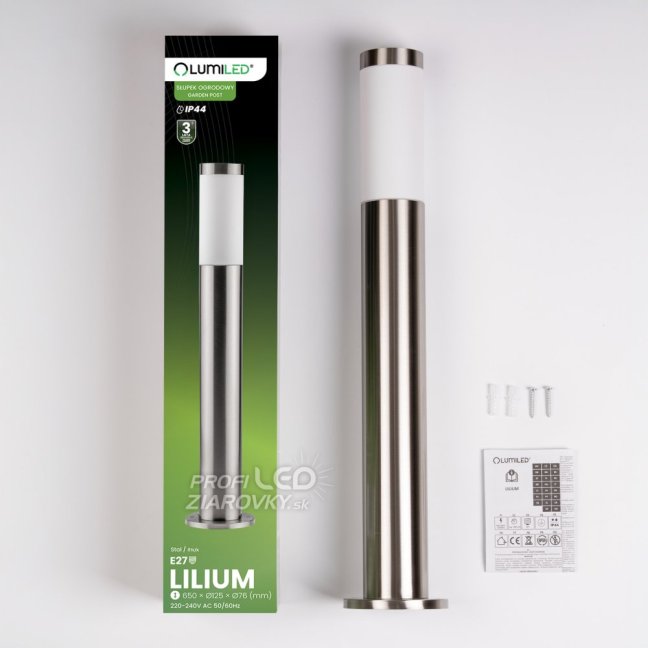 Vonkajšia záhradná lampa E27 INOX PIPE 65cm Lilium Lumiled