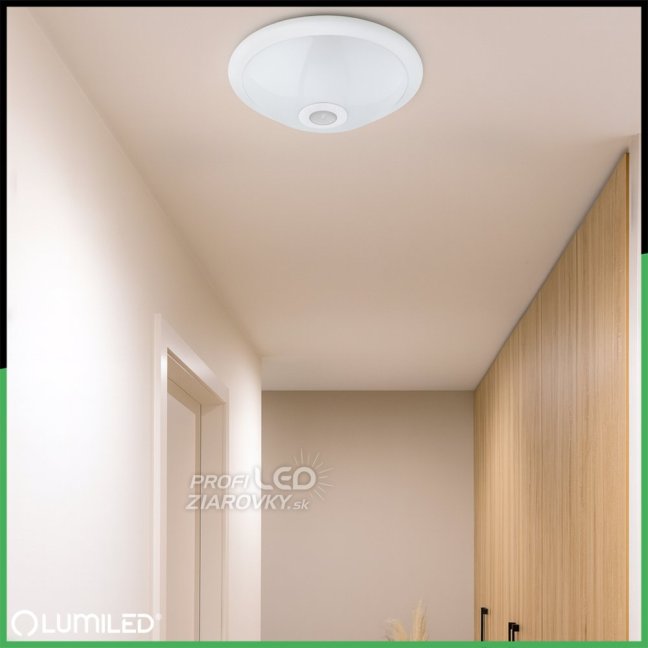 LED stropné svietidlo REGIS 2x E27 IP44 s pohybovým a súmrakovým senzorom biele okrúhle 30cm LUMILED