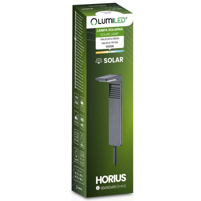 41cm HORIUS HORIUS 4000K IP44 LUMILED Solárne záhradné pólové LED svetlo
