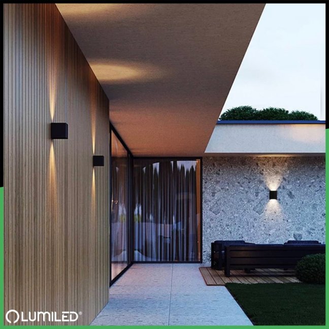 LED fasádne nástenné svietidlo 2x3W 4000K Nastaviteľné zhora nadol Čierna PICEA LUMILED
