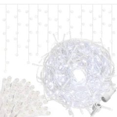Svetelný záves s cencúľmi vonkajší 60 m, 1500 LED, studená biela, flash – sada 3 ks