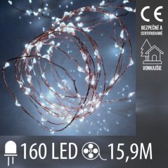 Vianočná led svetelná mikro reťaz vonkajšia - 160led - 15,9m - studená biela