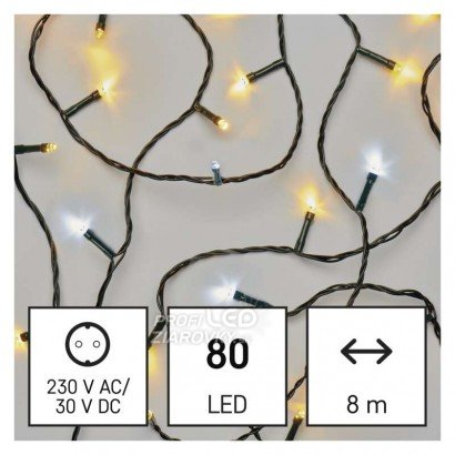 Svetelná reťaz blikajúca vonkajšia aj vnútorná 8 m, 80 LED, teplá a studená biela