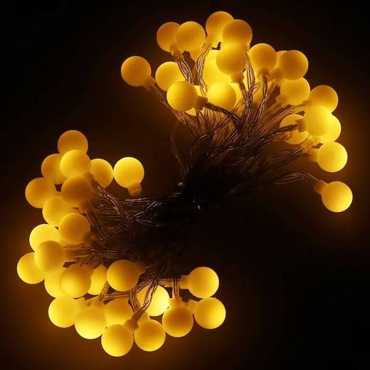Vianočná led svetelná reťaz na batérie - guľky - programy - 50led - 7,5m teplá biela