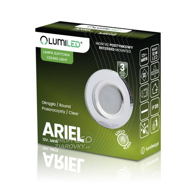 LED GU10 MR16 pevné okrúhle halogénové stropné svietidlo Ariel transparentné