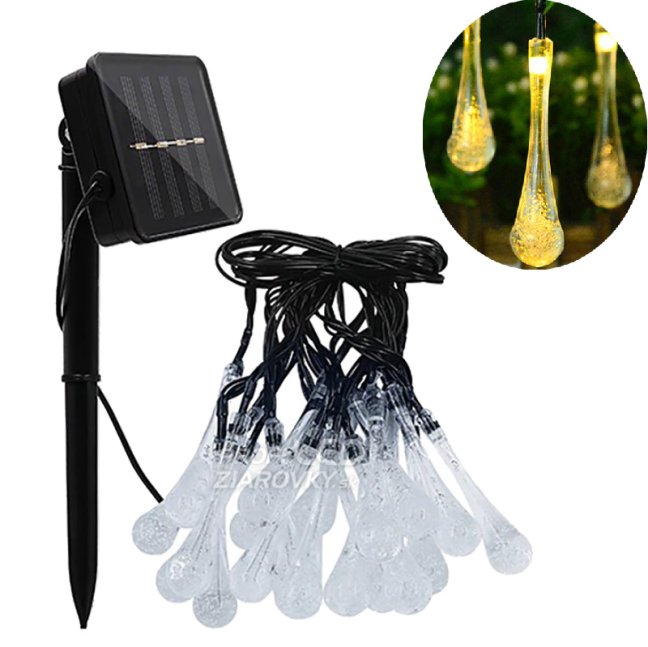 Solárny závesný veniec 20 LED slzičiek záhradná lampa 580 cm sople teplá farba