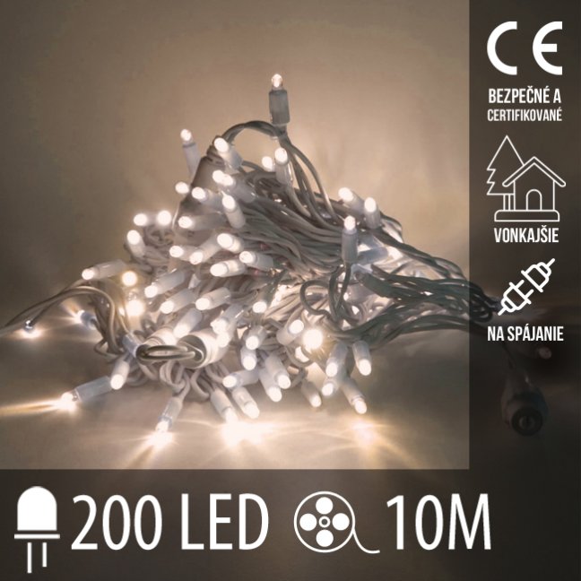 Vianočná led svetelná reťaz vonkajšia na spájanie - 200led - 10m teplá biela