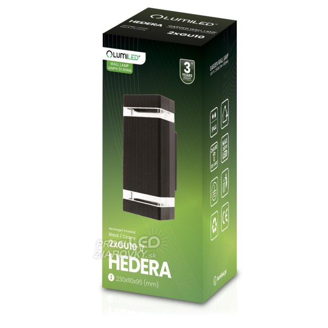 Záhradné nástenné svietidlo zhora nadol GU10 Black HEDERA LUMILED