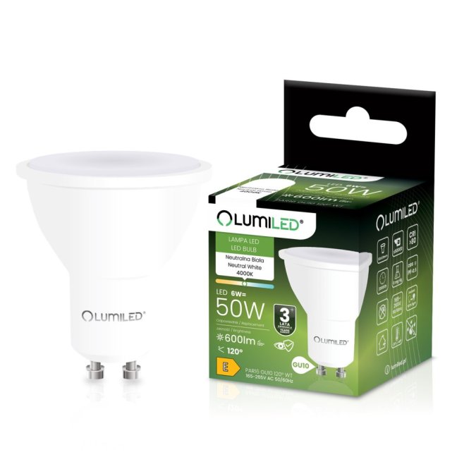 LED žiarovka GU10 reflektor PAR16 6W = 50W 600lm 4000K neutrálna 120° LUMILED