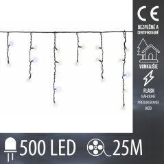 Vianočná led PRO svetelná záclona vonkajšia flash - 500led - 25m - studená biela / studená biela - čierny kábel