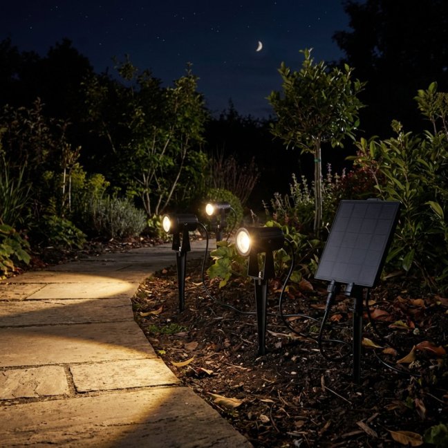 Solárna zapichovacia lampa záhradná 3x LED 3000K reflektor 11m + diaľkové ovládanie SOLTI LUMILED