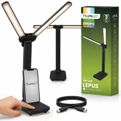 Lampa stolová LED dvojitá stolová nastaviteľná 9W 360lm LEPUS čierna LUMILED