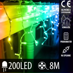 Vianočná led svetelná záclona na spájanie vonkajšia - programy - 200led - 8m multicolour