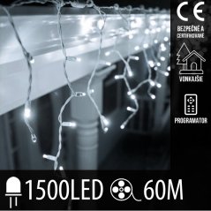 Vianočná led svetelná záclona vonkajšia - programy - 1500led - 60m studená biela