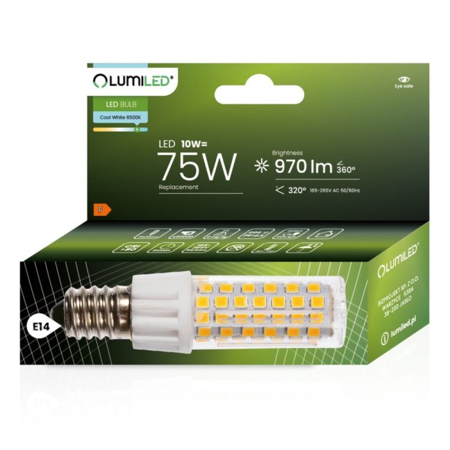 LED žiarovka E14 T25 10W = 75W 970lm 6500K Cold 320° LUMILED