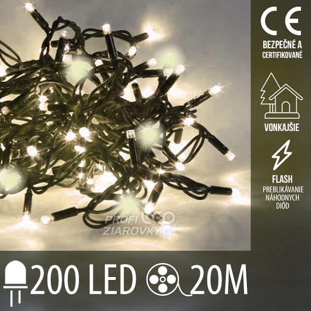 Svetelná reťaz vonkajšia 20 m, 200 LED, teplá biela, flash Svetelná reťaz vonkajšia 20 m, 200 LED, teplá biela, flash