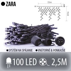 Zara spojovateľná led svetelná záclona vonkajšia - 100led - 2,5m studená biela