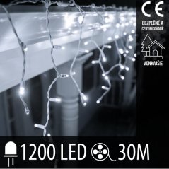 Svetelný záves vonkajší 30 m, 1200 LED, studená biela