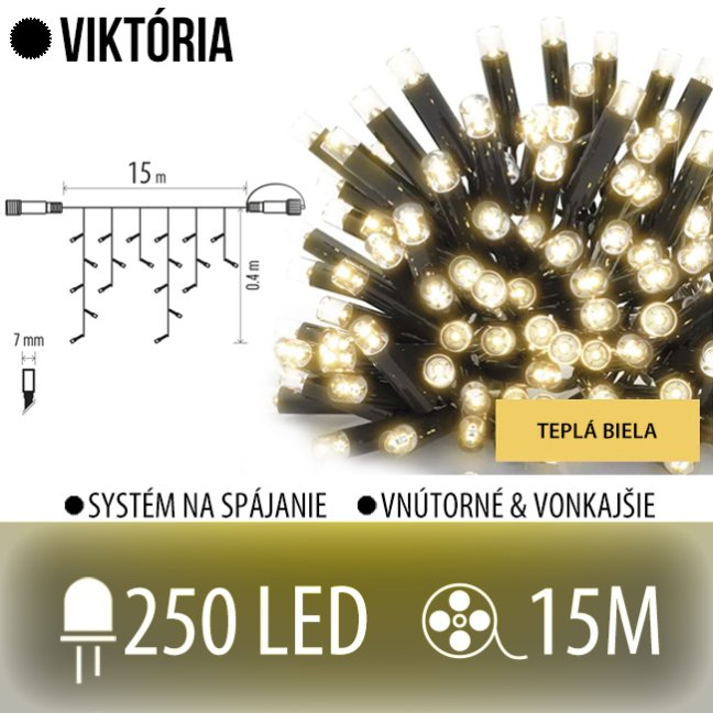 Viktória led svetelná záclona vonkajšia - 250led - 15m teplá biela