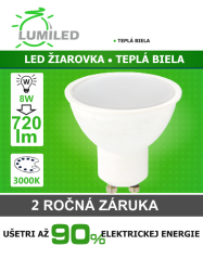Led žiarovka gu10 smd 2835 8w teplá biela