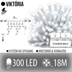 Viktória led svetelná záclona vonkajšia flash - 300led - 18m studená biela / flash prebliknutie studená biela - biely kábel