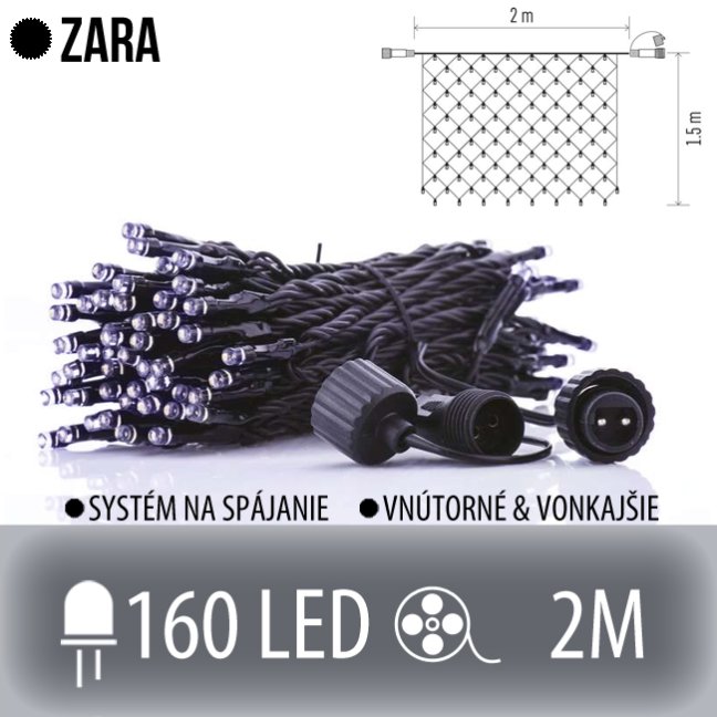 Zara spojovateľná led svetelná sieť vonkajšia - 160led - 2m studená biela Zara spojovateľná led svetelná sieť vonkajšia - 160led - 2m studená biela