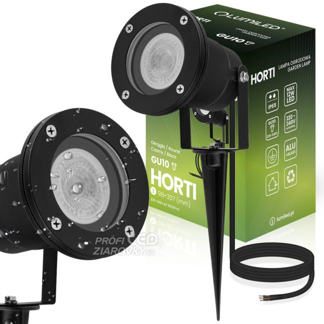 Záhradné svietidlo LED GU10 IP65 WATERPROOFED čierne s 1m káblom HORTI LUMILED