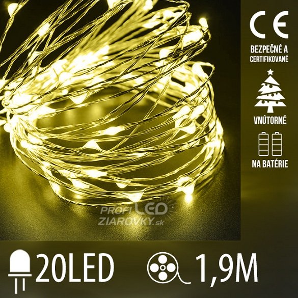 Svetelná mikro reťaz vnútorná na batérie 1,9 m, 20 LED, teplá biela – SPRINGOS