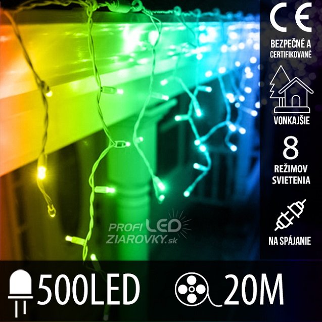 Svetelný záves vonkajší 20 m, 500 LED, farebná, na spájanie, svetelné programy