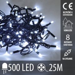 Vianočná led svetelná reťaz na spájanie vonkajšia - programy - 500led - 25m - studená biela