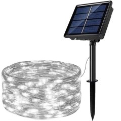 Vianočná led svetelná mikro reťaz solárna + programator - 200led - 22m studená biela