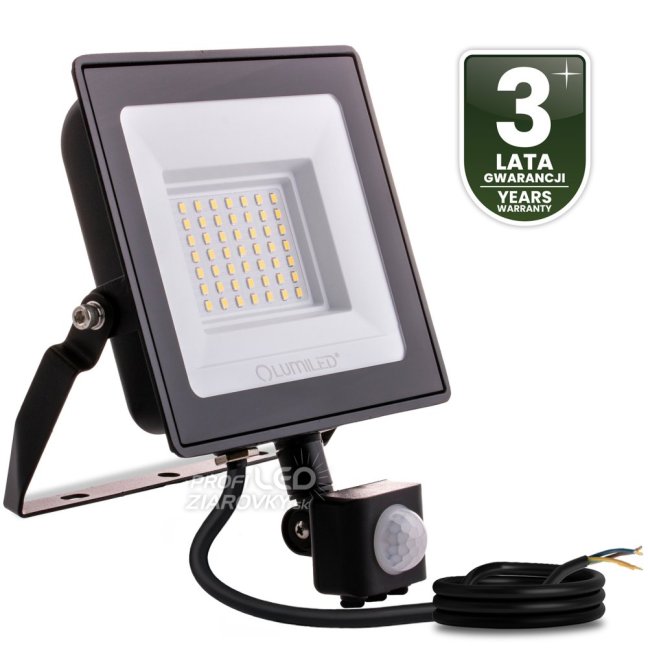 LED reflektor ZUNA2 50W 4500lm 4000K IP44 Black Senzor pohybu LUMILED