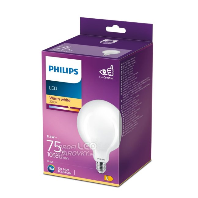 LED žiarovka Globe E27 G120 8,5W = 75W 1055lm 2700K Warm Filament Milk PHILIPS