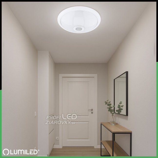 LED stropné svietidlo REGIS 2x E27 IP44 s pohybovým a súmrakovým senzorom biele okrúhle 30cm LUMILED