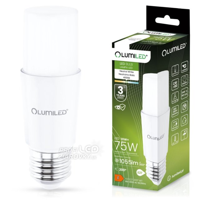 LED žiarovka E27 10W = 75W 1055lm 4000K Neutral Stick LUMILED