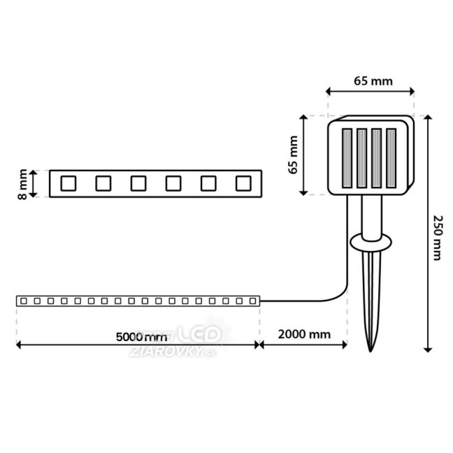 LED solárny pás 150x LED AVERO 3000K Warm IP44 5m LUMILED