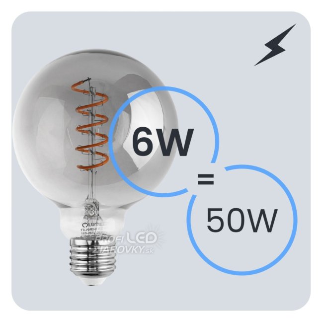 Dekoratívna LED žiarovka E27 G95 6W = 50W 420lm 2200K Teplé 360° vlákno LUMILED GLOBE Smokey