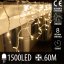 Svetelný záves s cencúľmi vonkajší 60 m, 1500 LED, teplá biela, 8 programov, časovač, ovládač – sada 3 ks