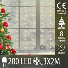 Vianočná mikro LED záclona vnútorná USB - 200 led - programy - ovládač - 3x2m - teplá biela
