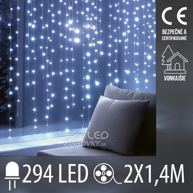 Svetelný záves DOT vonkajší 2 × 1,4 m, 294 LED, studená biela