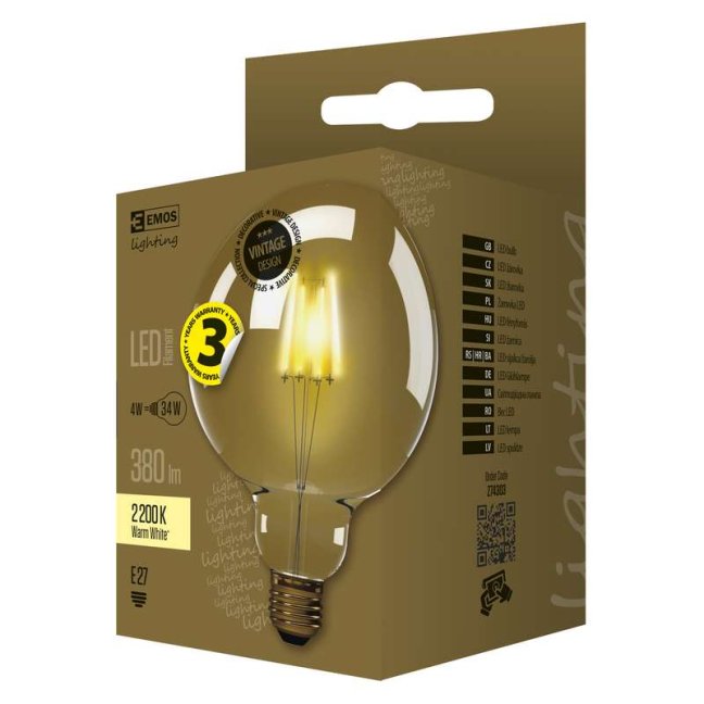 Led žiarovka vintage g125 4w e27 teplá biela+