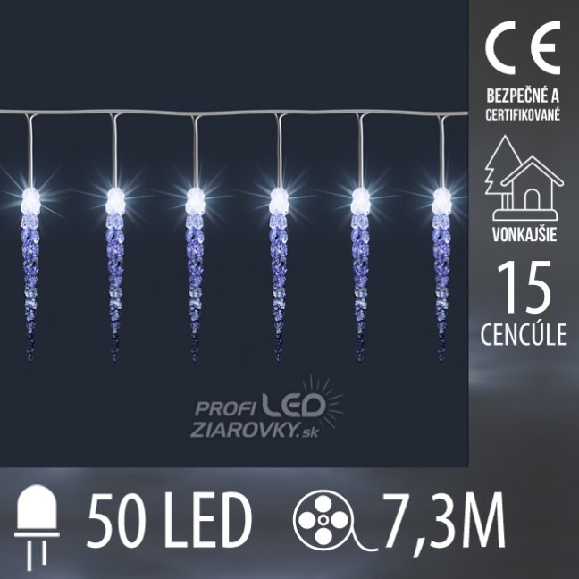 Vianočné svetelné cencúle vonkajšie 7,3 m, 50 LED, studená biela