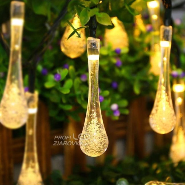 Solárny závesný veniec 20 LED slzičiek záhradná lampa 580 cm sople teplá farba