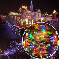 Vianočná led svetelná mikro reťaz solárna + programator - 200led - 22m multicolour