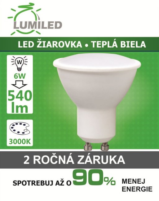 Led žiarovka gu10 smd 2835 6w teplá biela
