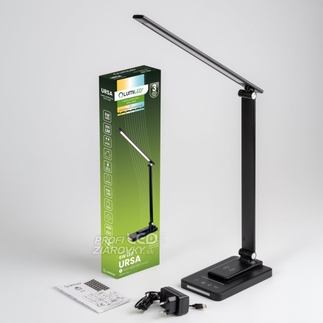 Lampa stolová LED dotyková s nabíjačkou indukčnou CCT Usb C URSA 6W 350lm čierna Lumiled