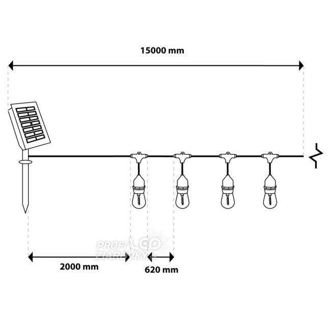 Solárna záhradná girlanda 15m - 22x LED - teplá